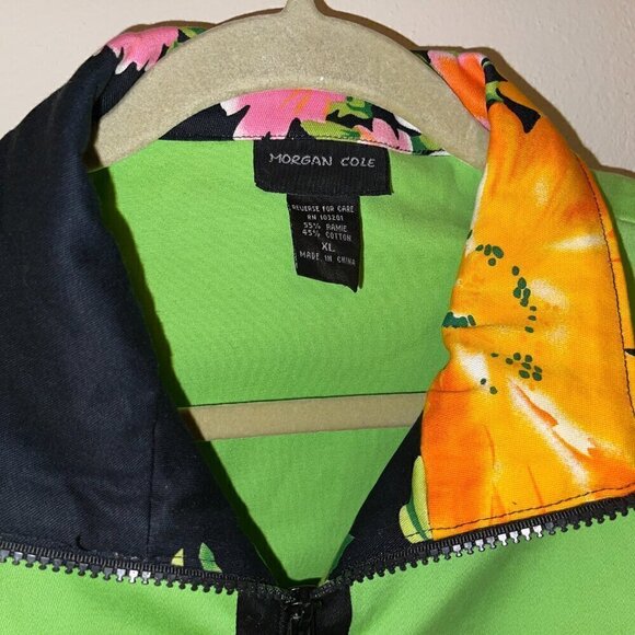 Morgan Cole novelty blazer lime green flowers long sleeve zip-up XL - Picture 3 of 3